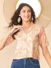 Women Multi Cotton Blend Abstract Printed Crop Shirt Style Top-VT1401